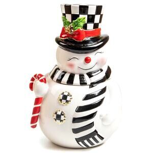 MACKENZIE-CHILDS Nostalgia Snowman Cookie Jar Ceramic Christmas Holiday Decor